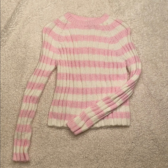 Girls pretty pink and white striped chunky sweater - Picture 1 of 3